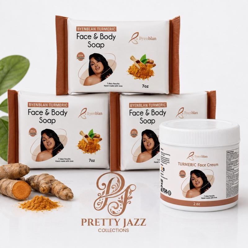 ByenBlan 2oz Turmeric Face Cream, 3x 7oz Face & Body Soap